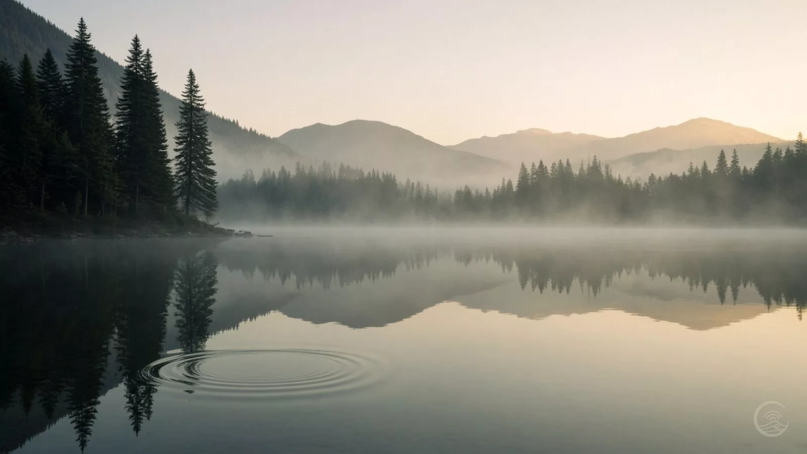 Single ripple spreading across a still lake
