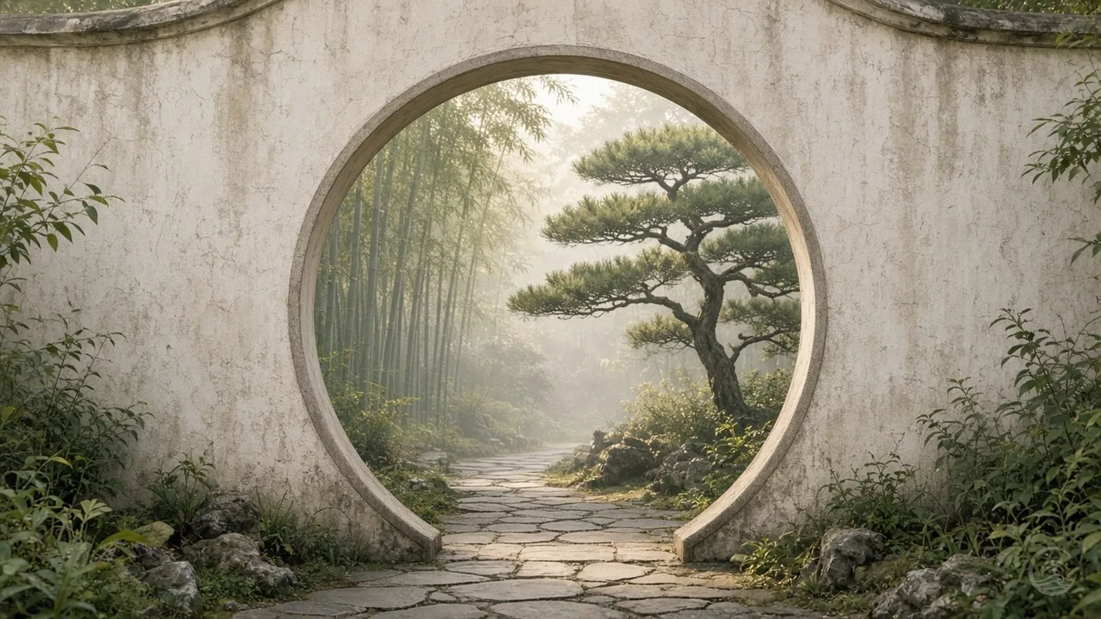 Round moon gate in a Chinese garden